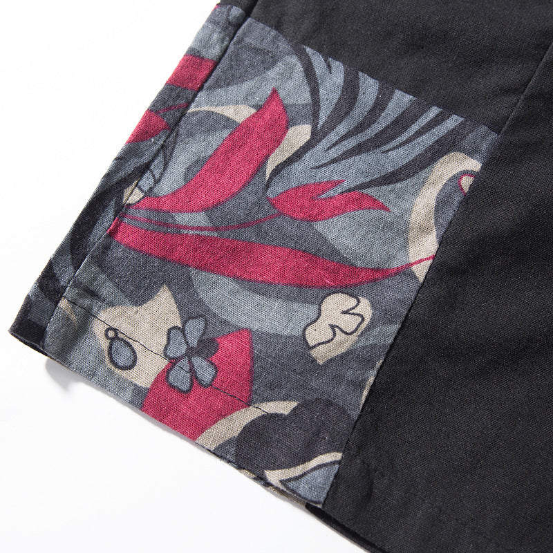 Ethnic jacquard patchwork denim shorts
