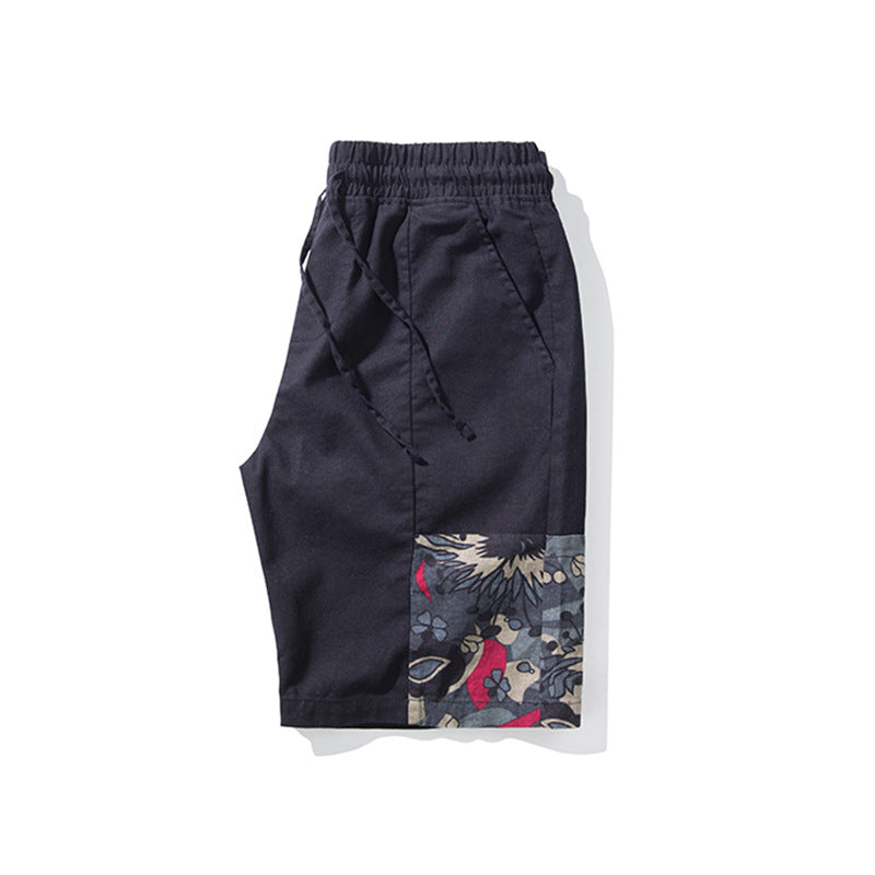 Ethnic jacquard patchwork denim shorts