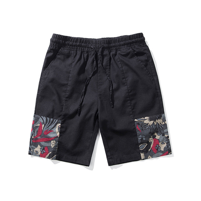 Ethnic jacquard patchwork denim shorts