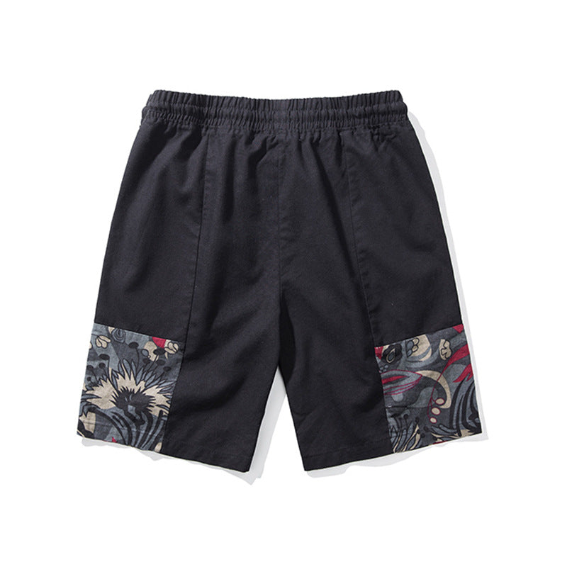 Ethnic jacquard patchwork denim shorts