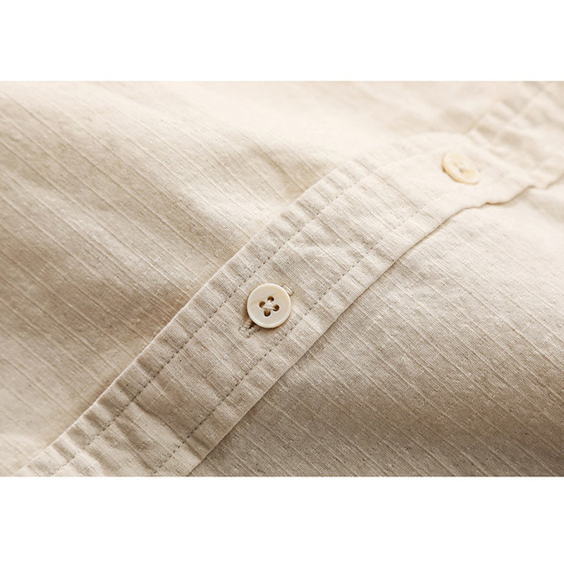 Ethnic Pattern Pocket Kibata Material Washed Shirt