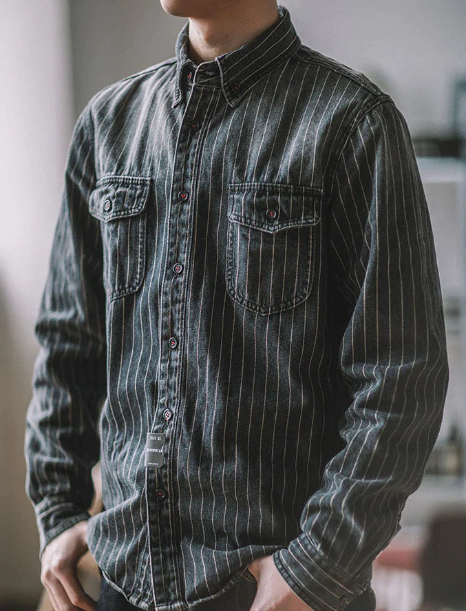 American casual striped denim shirt