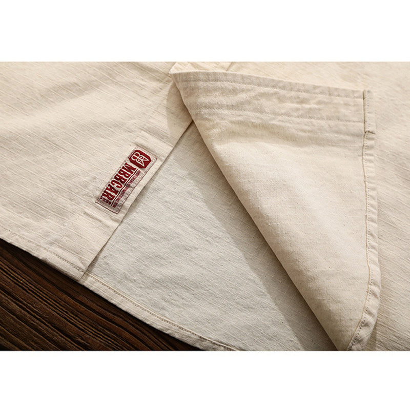 Ethnic Pattern Pocket Kibata Material Washed Shirt