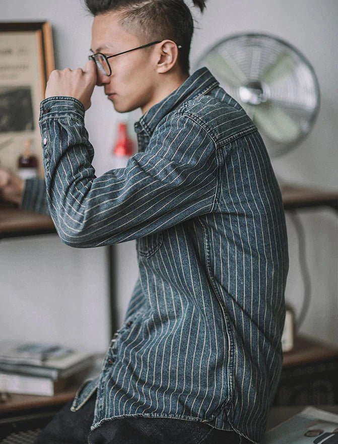 American casual striped denim shirt