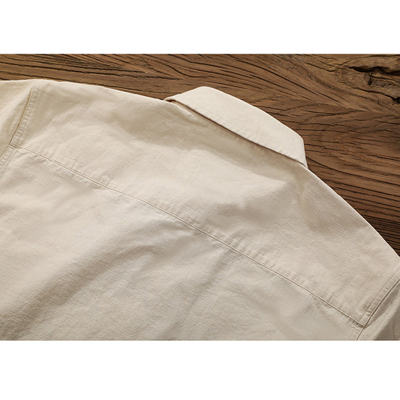 Ethnic Pattern Pocket Kibata Material Washed Shirt