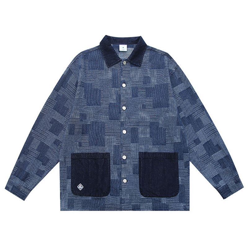 Jacquard woven patchwork denim jacket