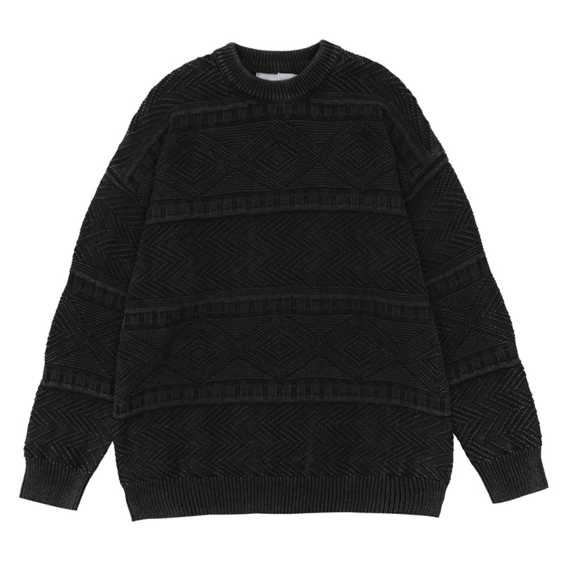 Distressed Ethnic Jacquard Sweater