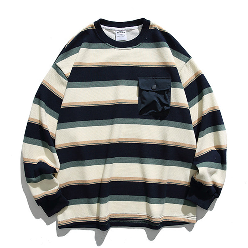 Multi-border sweatshirt with three-dimensional pocket