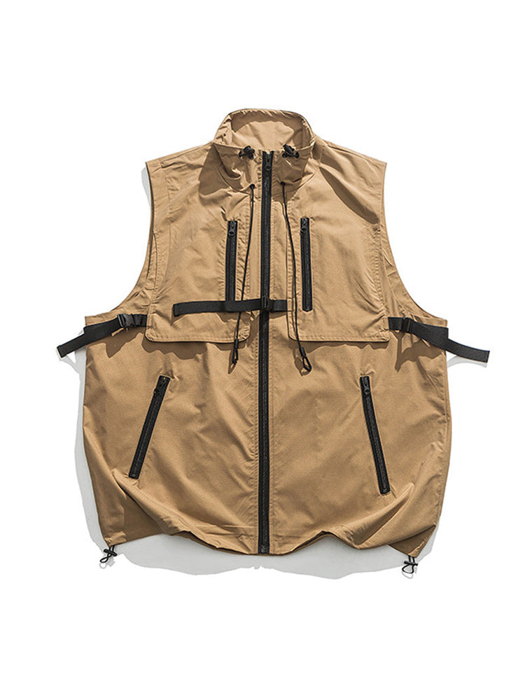 Stand collar vest with outdoor zip pocket