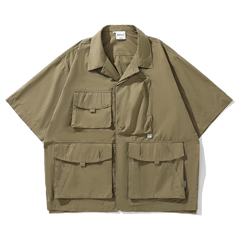 Multi-functional pocket fishing open collar shirt