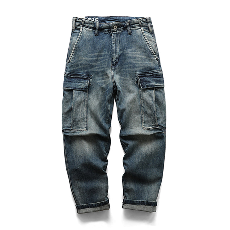 MULTI POCKET WASHED DENIM PANTS