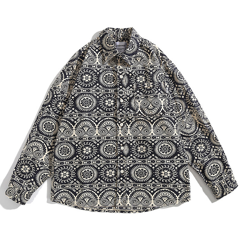 Ethnic-style all-over print cotton work shirt