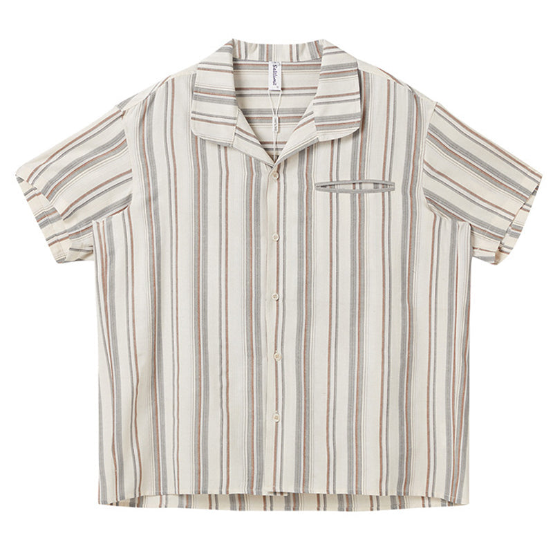 Double welt pocket striped open collar shirt