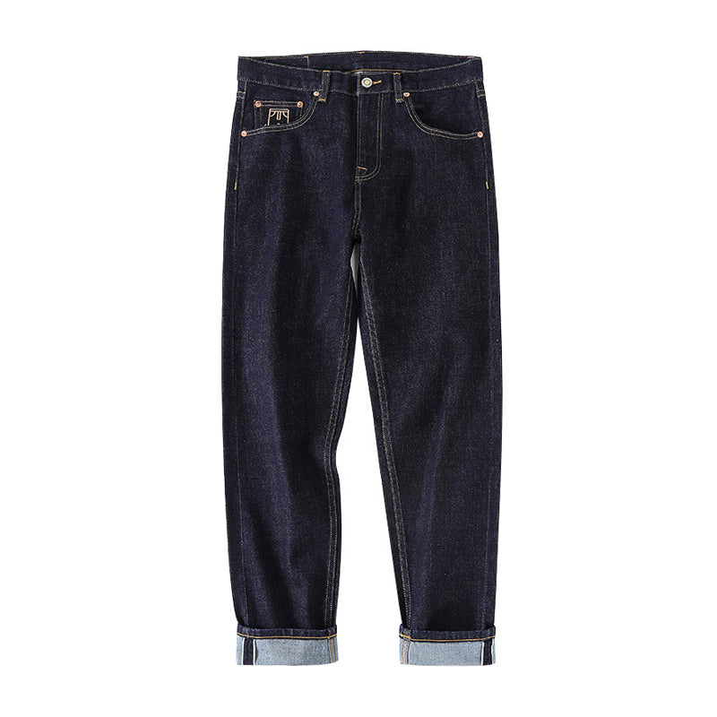 11oz red ear washed denim pants with embroidery