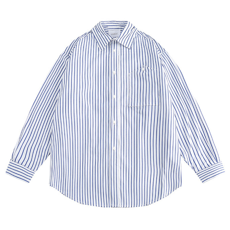 Striped long-sleeve shirt with button pockets