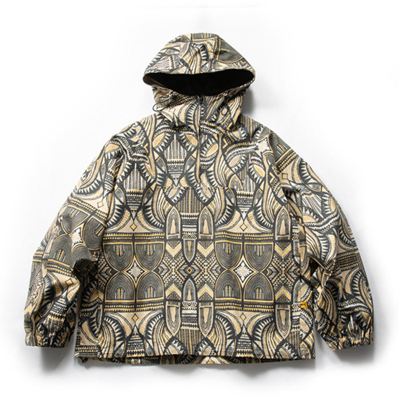 Ethnic patterned hoodie with drawcord