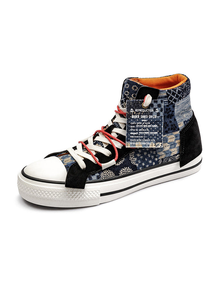 Retro high cut BORO style old cloth combination sneakers