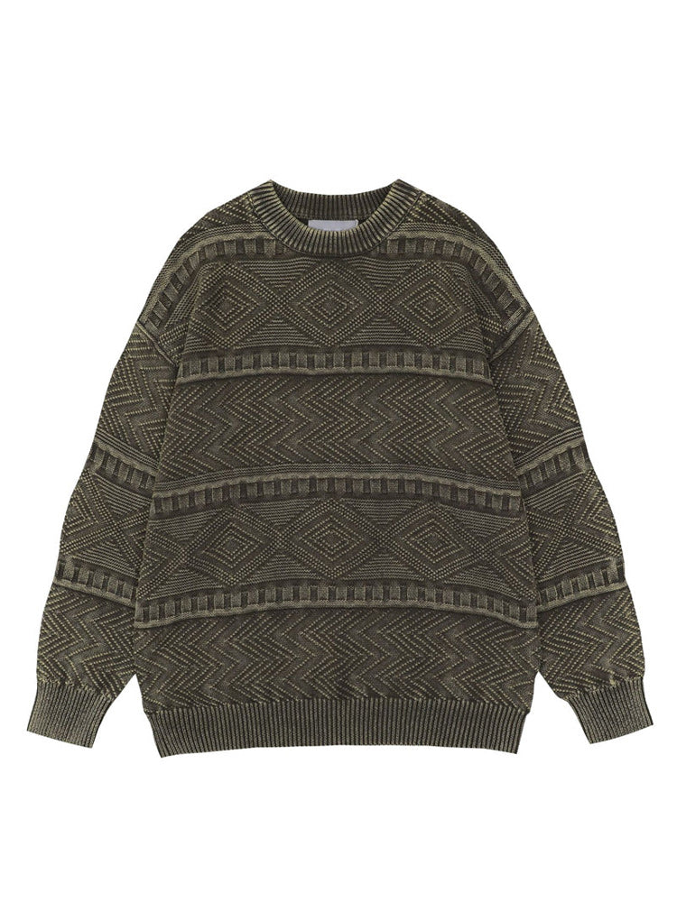 Distressed Ethnic Jacquard Sweater
