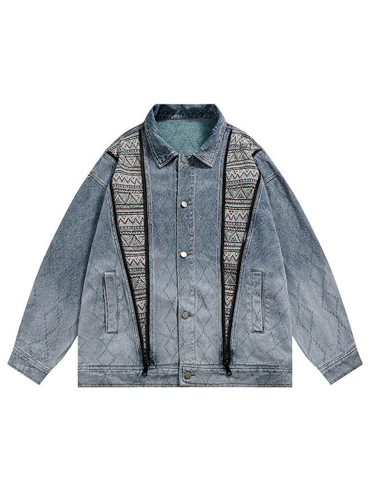Ethnic embroidery patchwork sashiko denim jacket