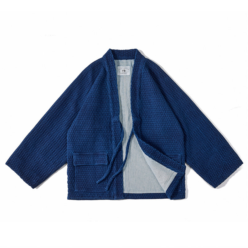 Craftsman handmade indigo dyed diamond braided short coat