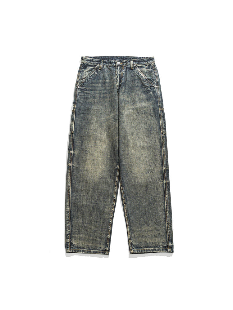 Washed whisker denim pants