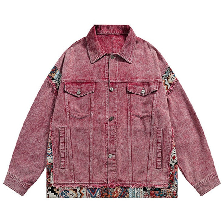 Ethnic jacquard patchwork denim jacket
