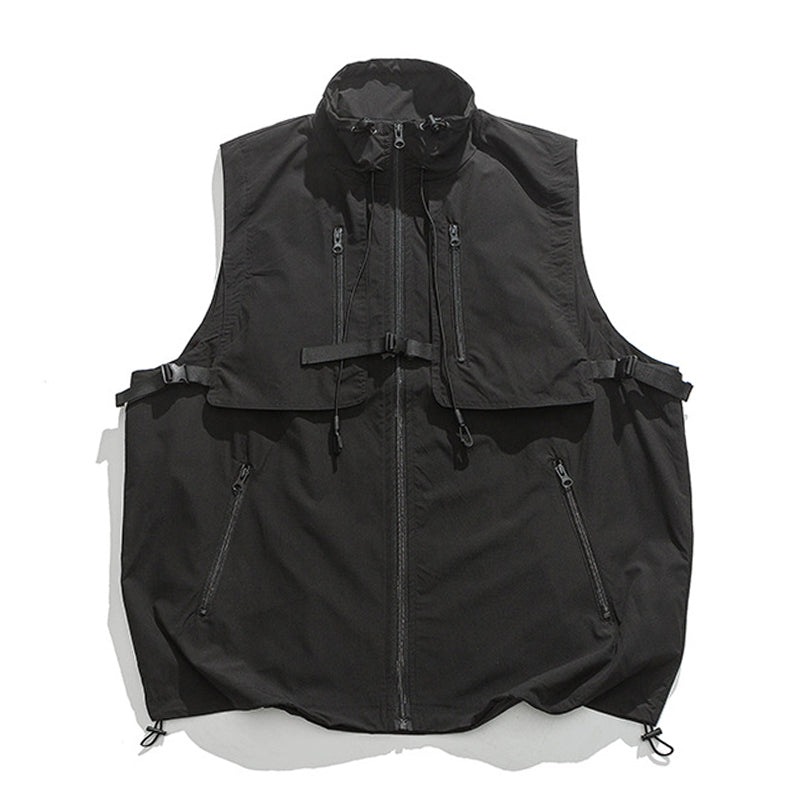 Stand collar vest with outdoor zip pocket