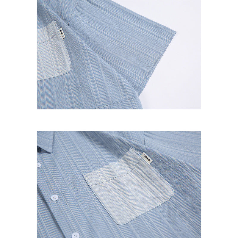 Fake layered pocket short sleeve shirt