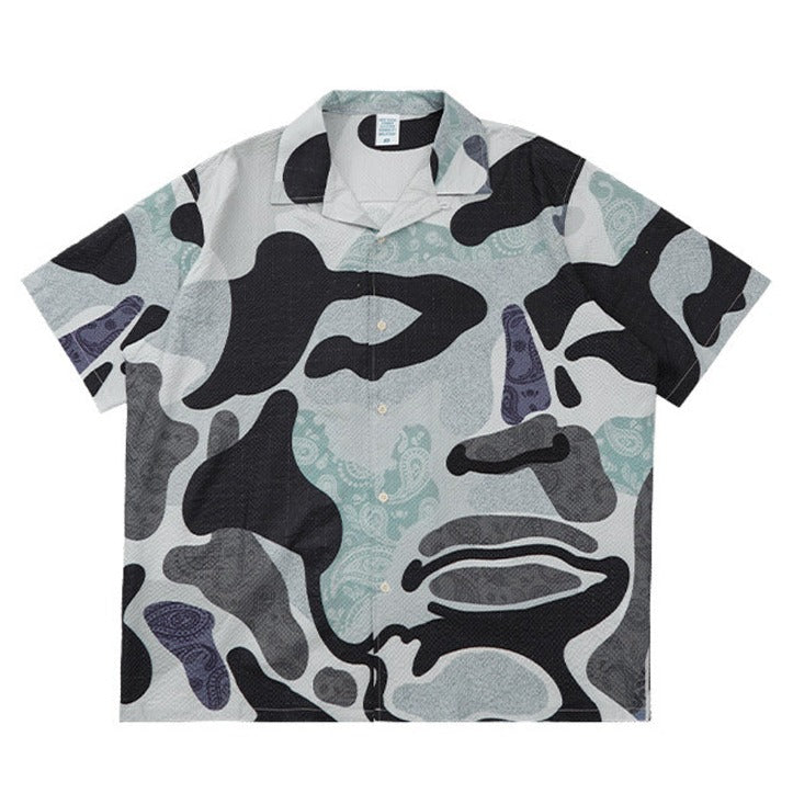 Camouflage cashew print Cuban collar shirt