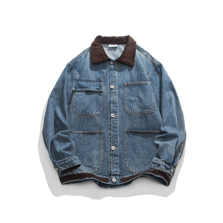 Corduroy switching multi-pocket denim jacket