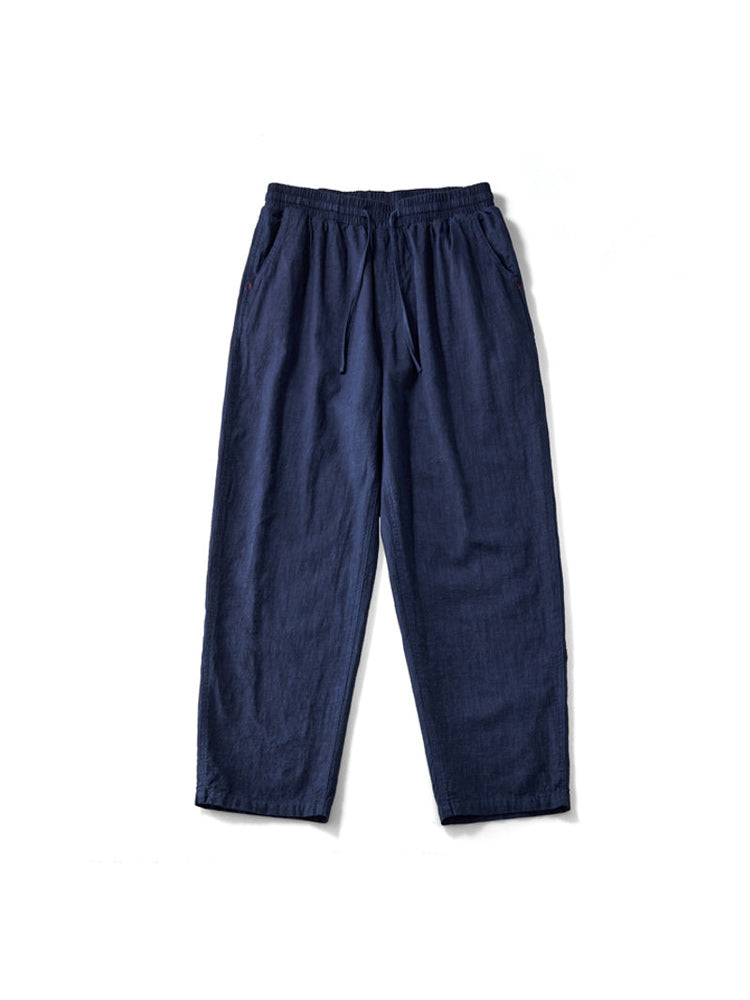 Indigo Aizome Cotton Linen Easy Pants