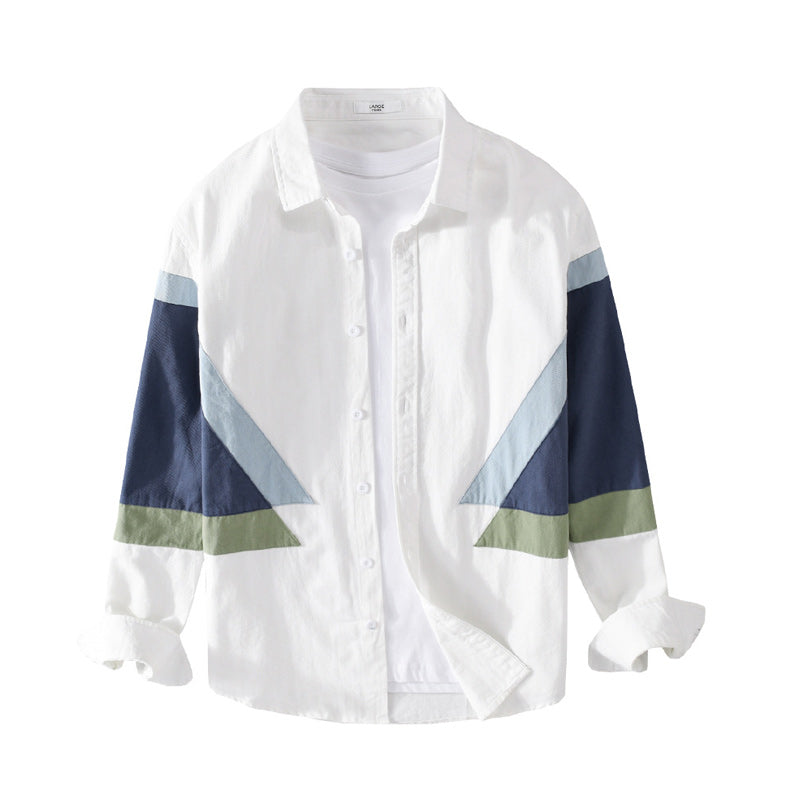 Easy-to-match color-block long-sleeved shirt