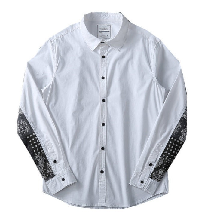Elbow paisley pattern patchwork long sleeve shirt