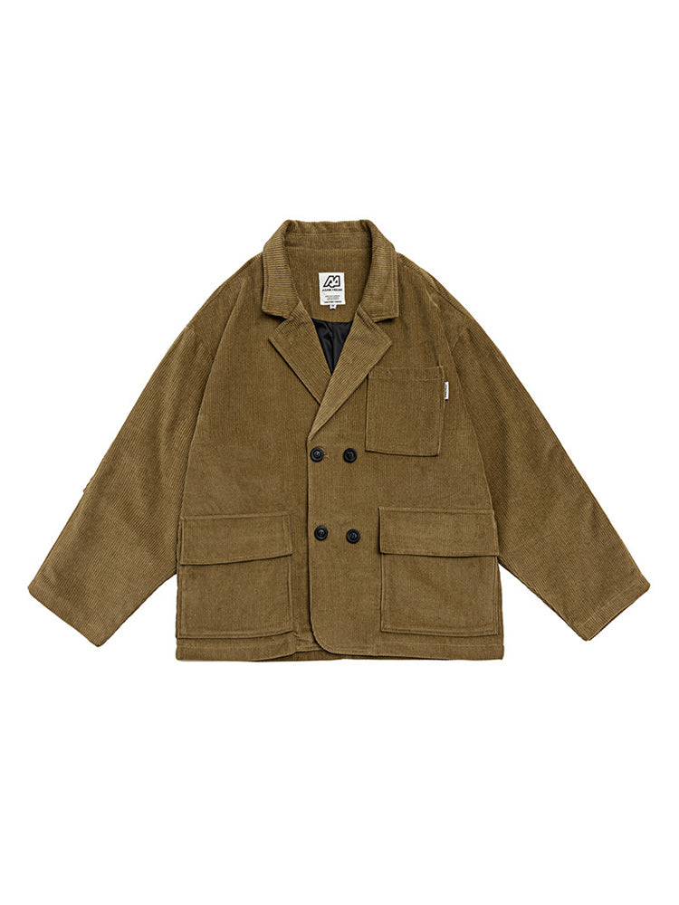 sleeve tuck corduroy double breasted jacket