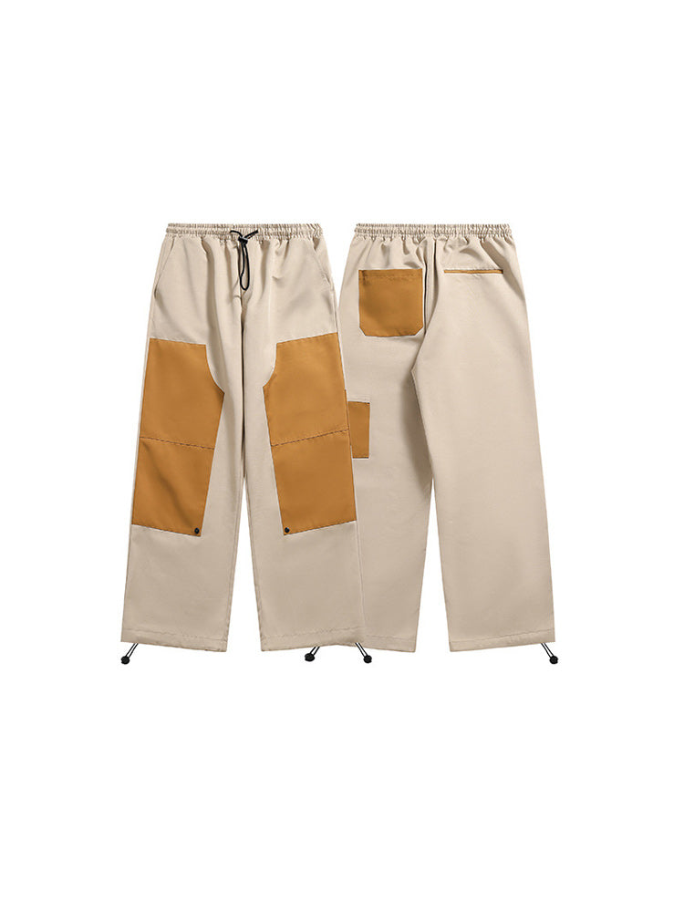 Color scheme patchwork wide pants with drawcord