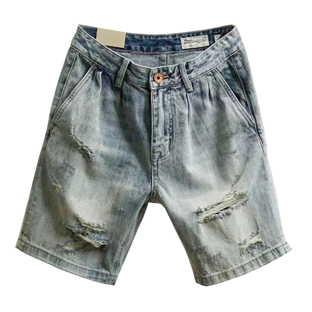 Heavyweight distressed denim shorts