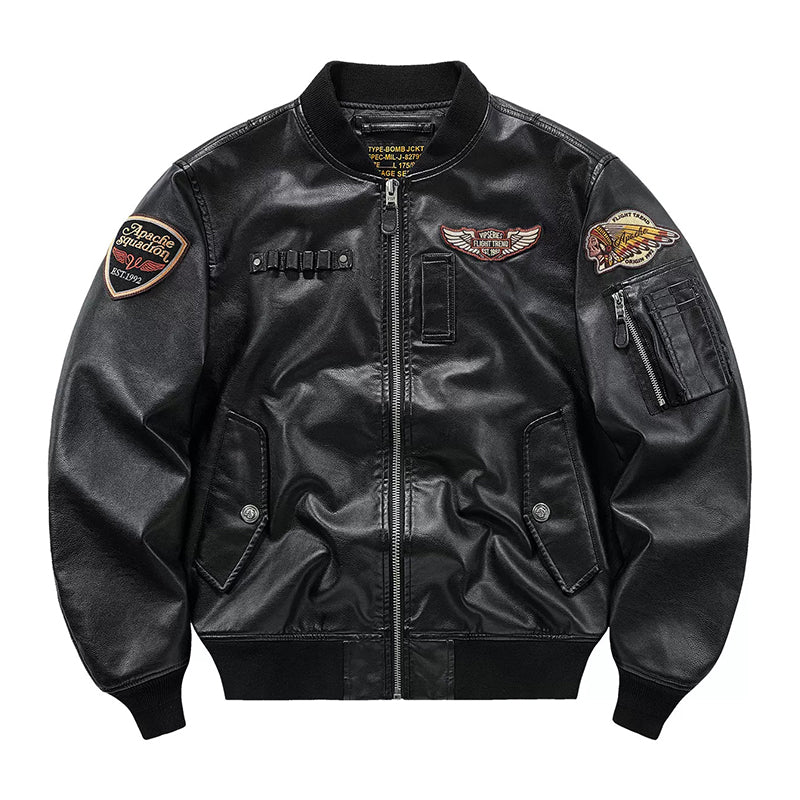 "Indian Apache Eagle Warrior" MA-1 Leather Flight Jacket