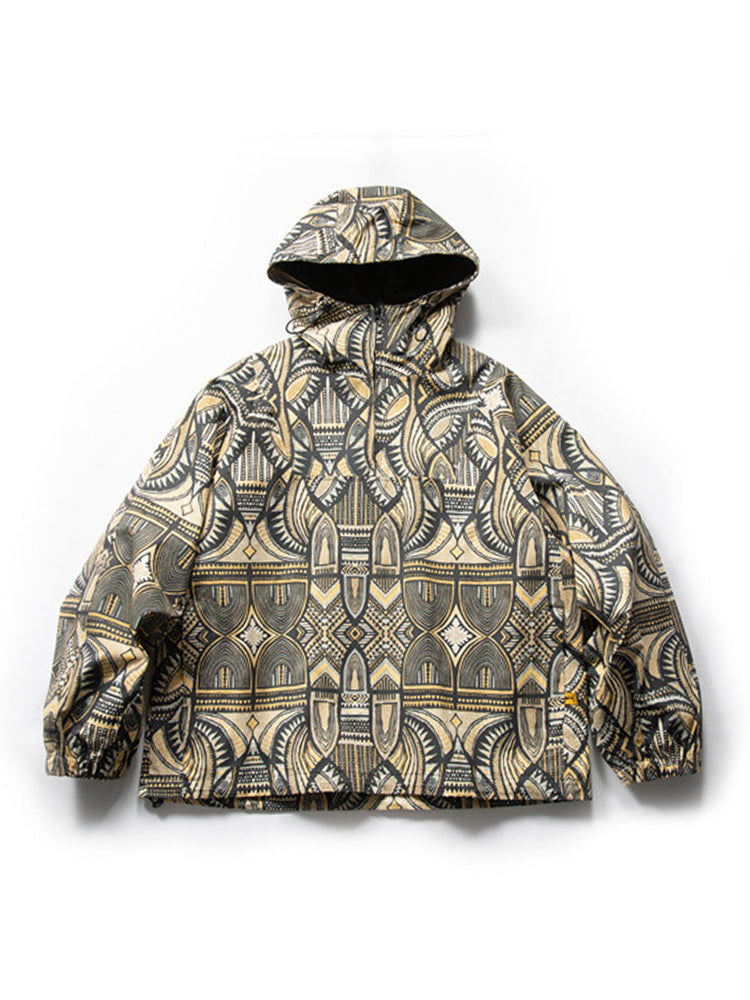 Ethnic patterned hoodie with drawcord