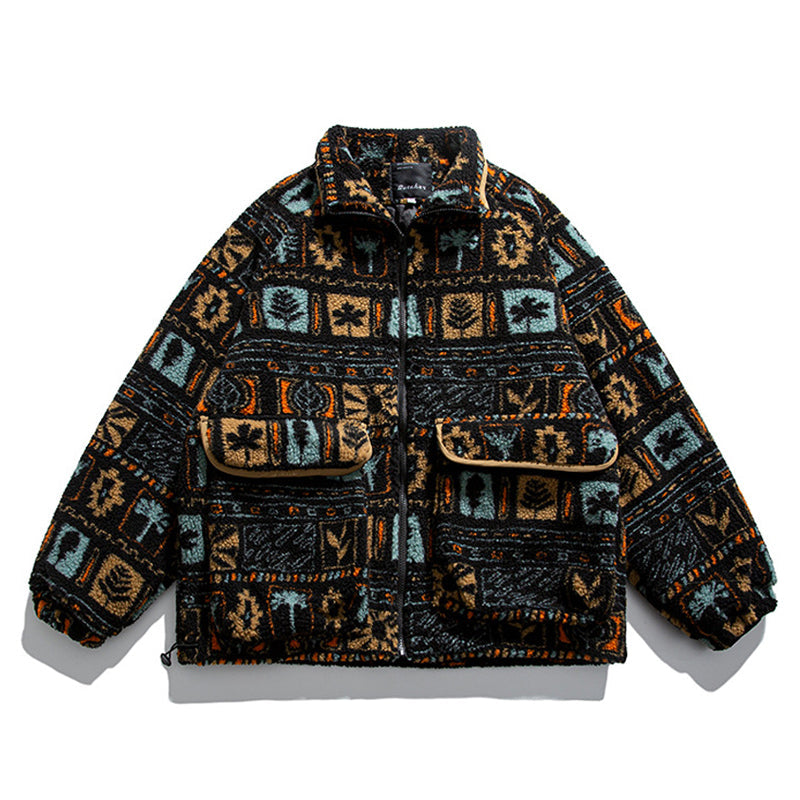 Ethnic style cotton fleece jacket