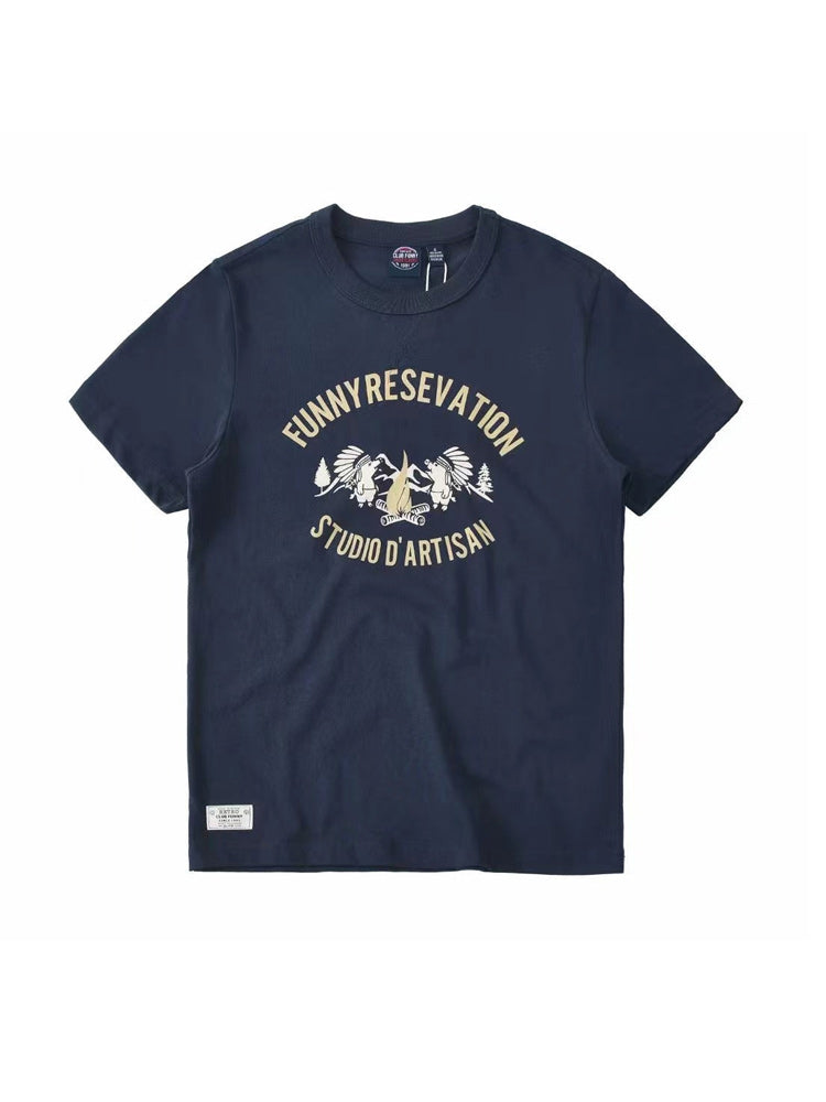Double weave American casual print T-shirt 3 colors