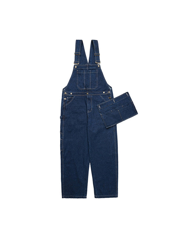 Denim overalls with removable pockets