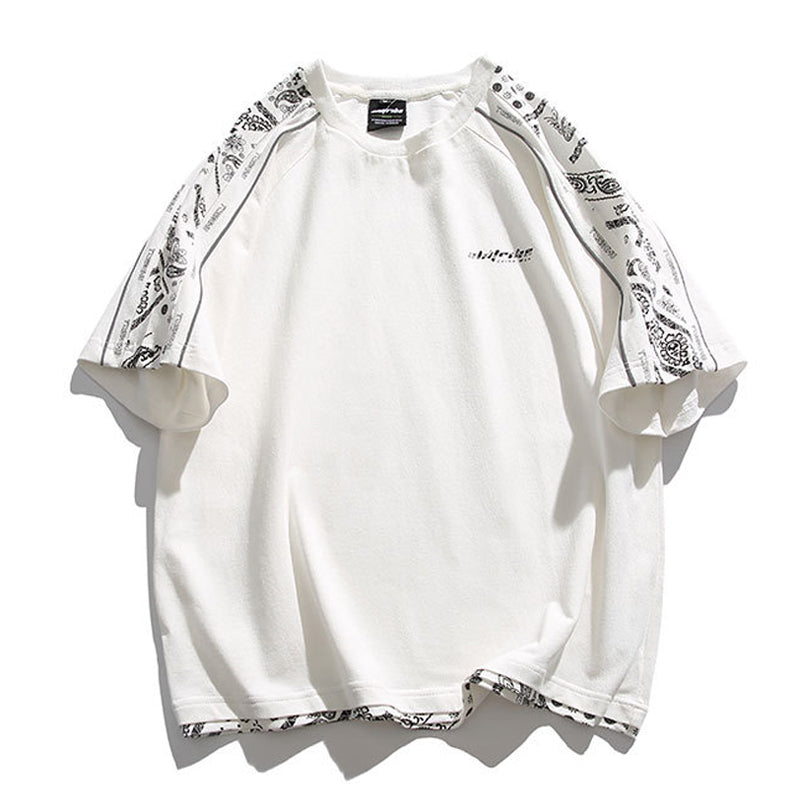 Sleeve Paisley Pattern Fake Layered Short Sleeve T