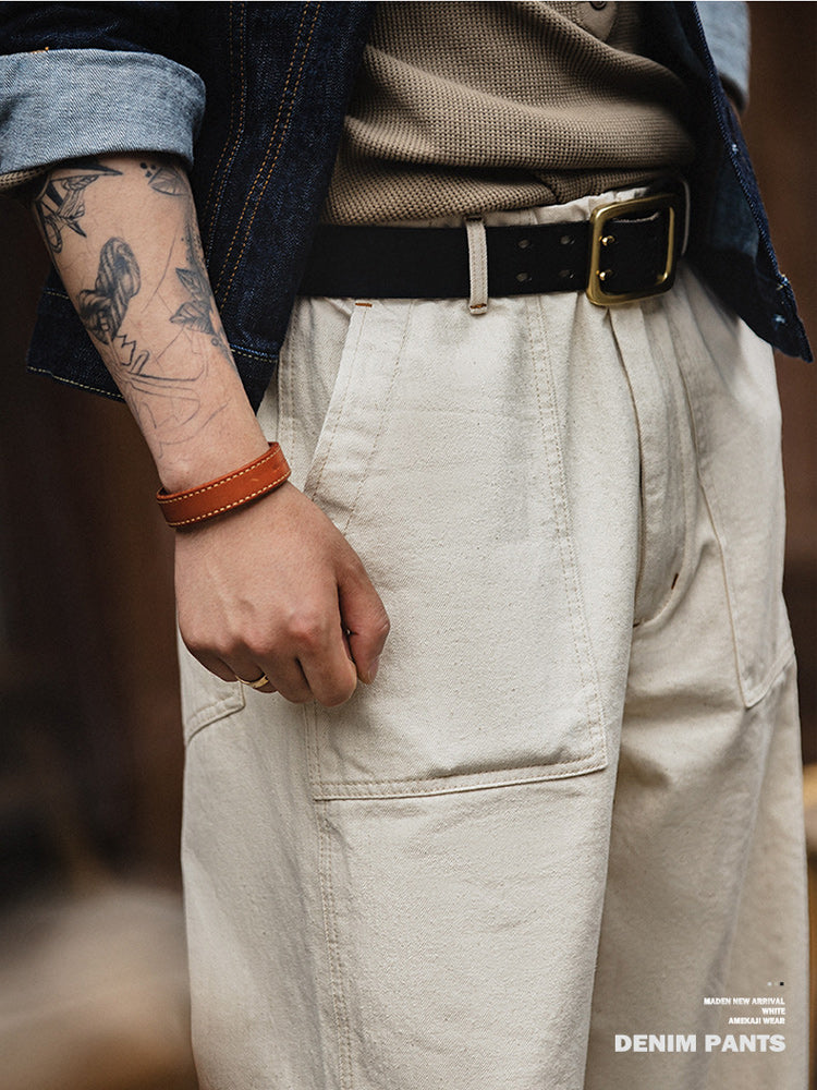 11.2oz natural cotton sail white denim pants