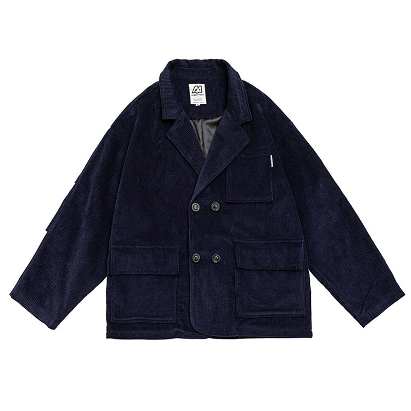 sleeve tuck corduroy double breasted jacket
