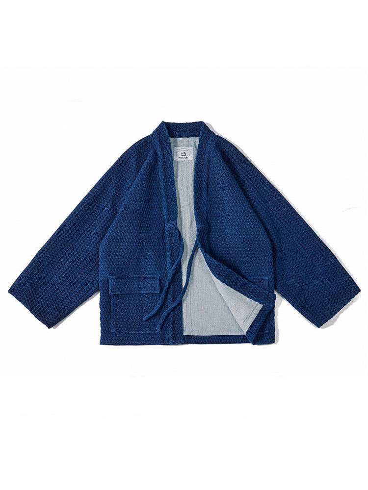 Craftsman handmade indigo dyed diamond braided short coat