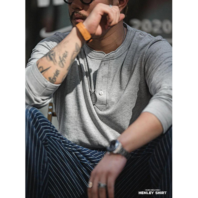 American Retro Long Sleeve Henley T-shirt