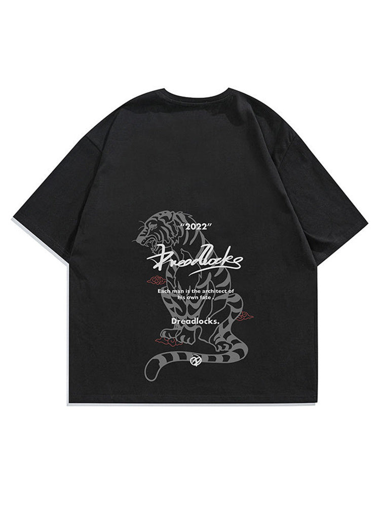 Front and rear tiger print crew neck T-shirt