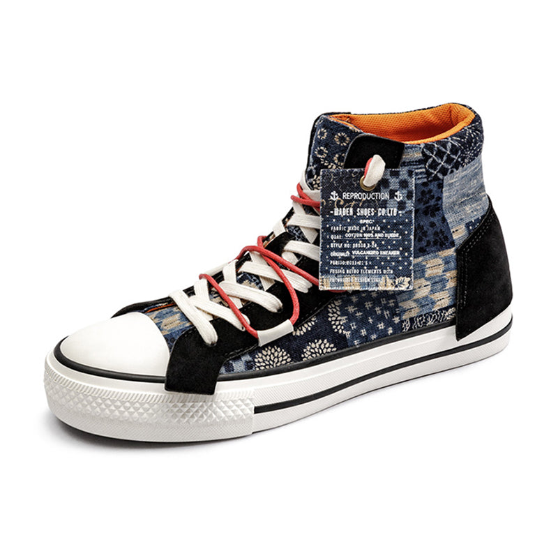 Retro high cut BORO style old cloth combination sneakers
