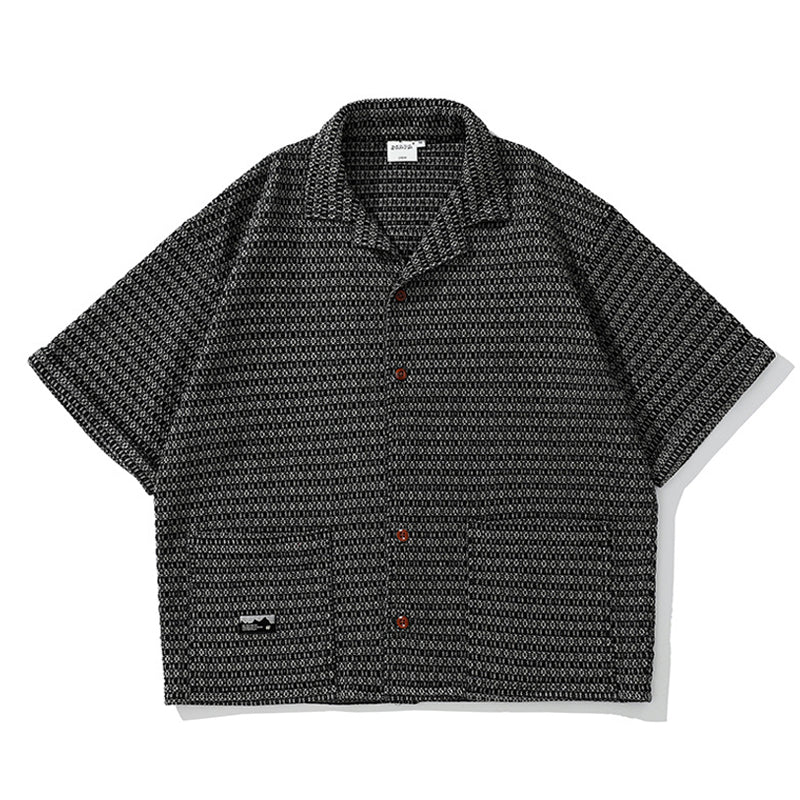 New Ethnic Tweed Pattern Cuban Short Sleeve Shirt