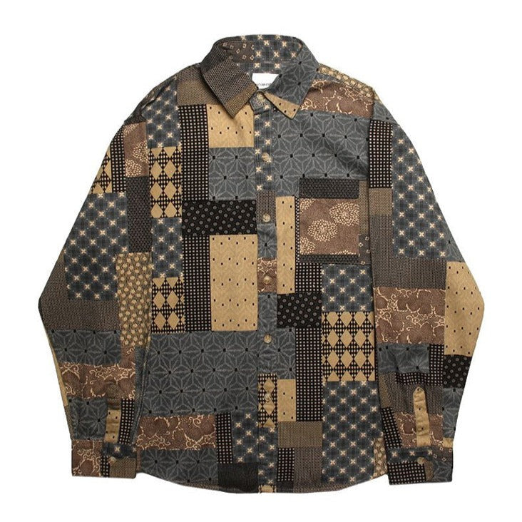 Reconstruction Yarn-dyed boro patchwork shirt